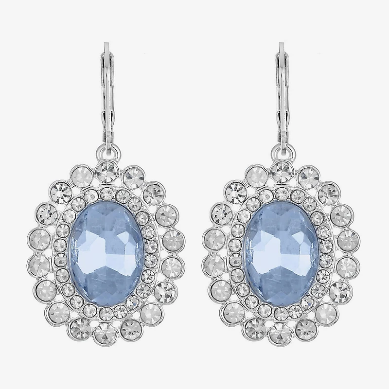 Monet Jewelry Womens Blue Glass Oval Drop Earrings