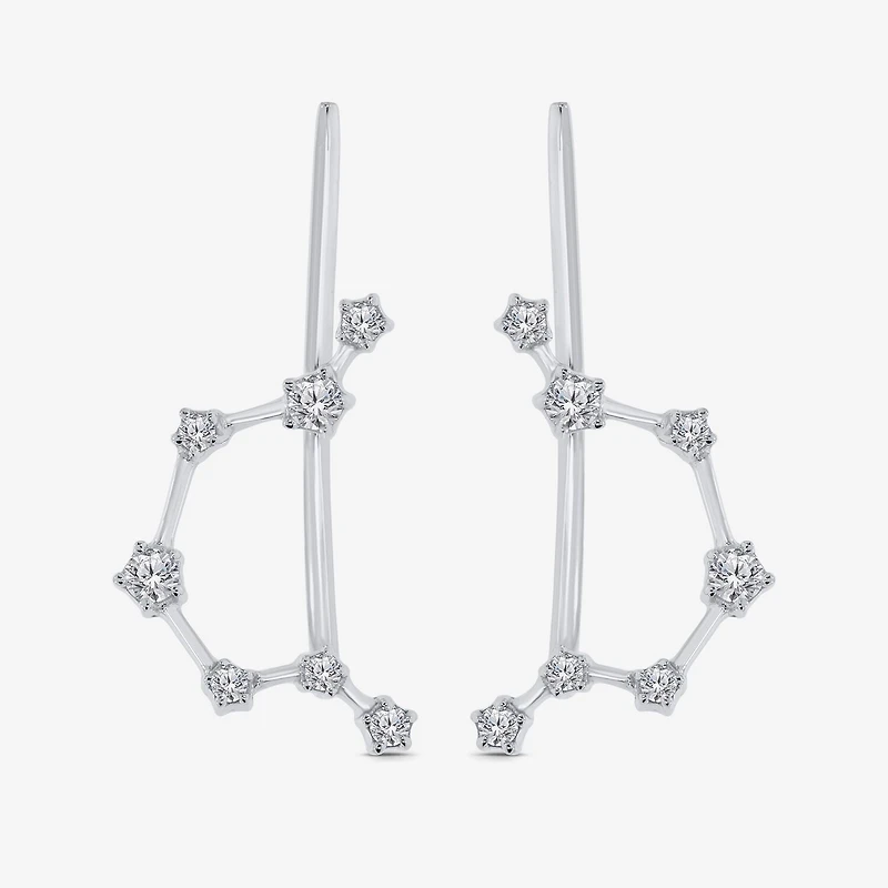 Limited Quantities! "Aquarius" Constellation Womens 1/5 CT. Natural White Diamond Sterling Silver Star Ear Climbers