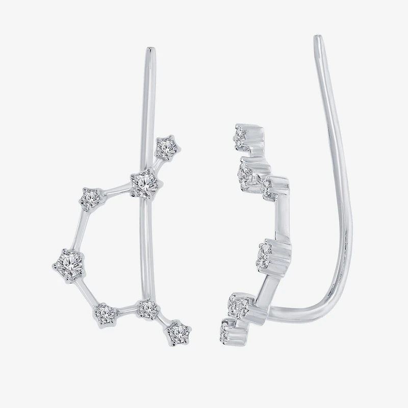 Limited Quantities! "Aquarius" Constellation Womens 1/5 CT. Natural White Diamond Sterling Silver Star Ear Climbers