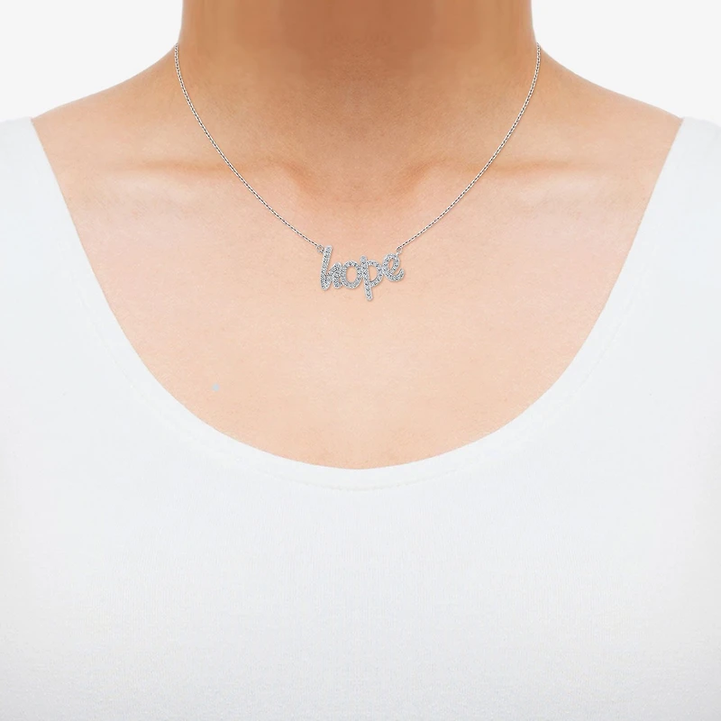 Limited Quantities! "Hope" Womens 1/5 CT. Natural White Diamond Sterling Silver 18 Inch Pendant Necklace