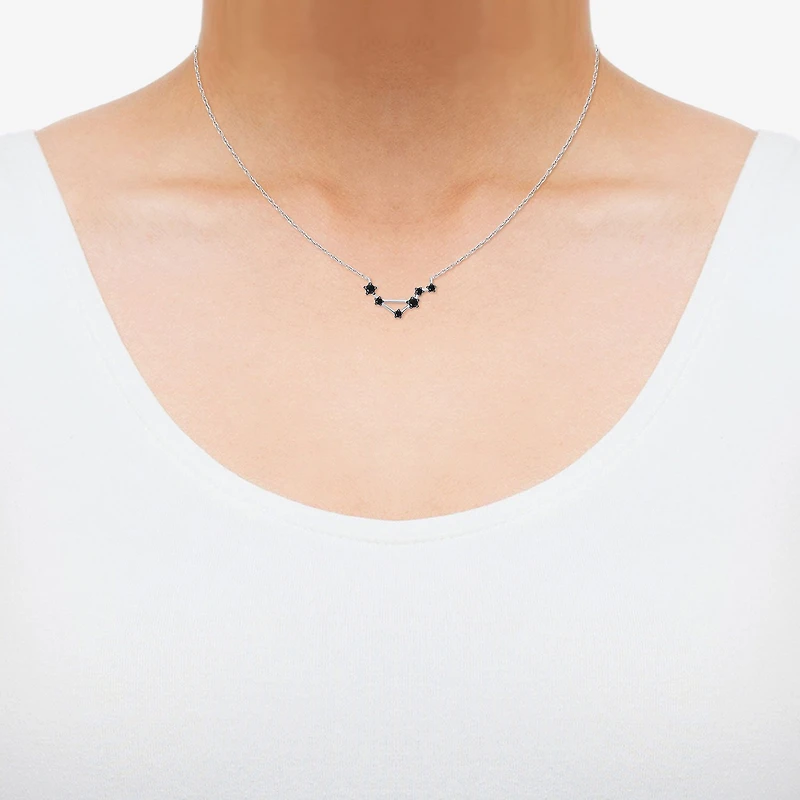Midnight Black Limited Quantities! "Libra" Constellation Womens 1/5 CT. Natural Black Diamond Sterling Silver Star 18 Inch Pendant Necklace