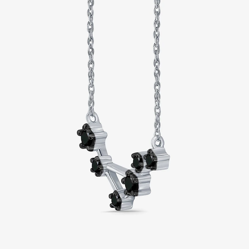 Midnight Black Limited Quantities! "Libra" Constellation Womens 1/5 CT. Natural Black Diamond Sterling Silver Star 18 Inch Pendant Necklace