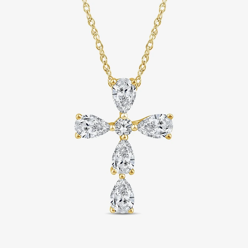 Cross (F/Si1) Womens 1/2 CT. T.W. Lab Grown White Diamond 10K Gold Cross 18 Inch Pendant Necklace
