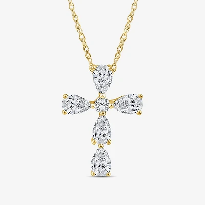Cross (F/Si1) Womens 1/2 CT. T.W. Lab Grown White Diamond 10K Gold Cross 18 Inch Pendant Necklace