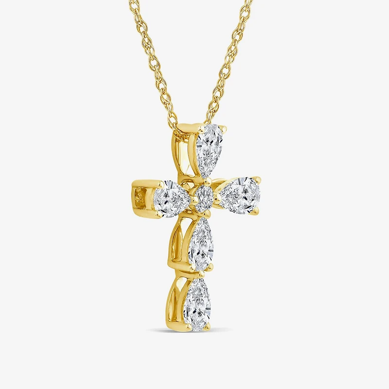 Cross (F/Si1) Womens 1/2 CT. T.W. Lab Grown White Diamond 10K Gold Cross 18 Inch Pendant Necklace