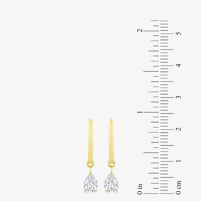 Floating Diamonds (F / Vs2) Womens 1 CT. T.W. Lab Grown White Diamond 14K Gold 23.3mm Pear Hoop Earrings