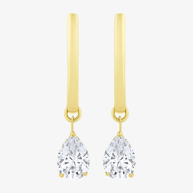 Floating Diamonds (F / Vs2) Womens 1 CT. T.W. Lab Grown White Diamond 14K Gold 23.3mm Pear Hoop Earrings