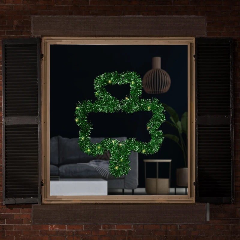 Northlight 25" Led Lighted Tinsel Shamrock Window Battery Operated St. Patricks Day Indoor Garland