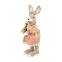 Northlight 15" Rustic Girl Rabbit With Flowers Easter Figurine