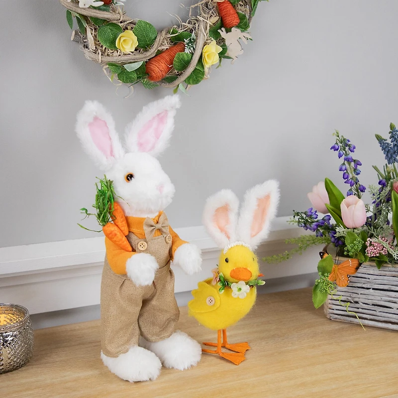 Northlight 15" Plush Standing Boy Rabbit In Overalls Easter Figurine