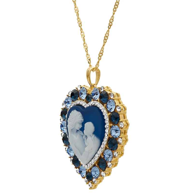 Womens Simulated Blue Crystal 14K Gold Over Silver Cameo Heart 18 Inch Pendant Necklace