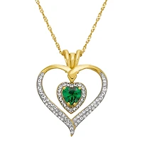 Womens Green Cubic Zirconia 14K Gold Over Silver Heart 18 Inch Pendant Necklace