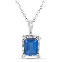 Womens Genuine Blue Topaz Sterling Silver 18 Inch Pendant Necklace