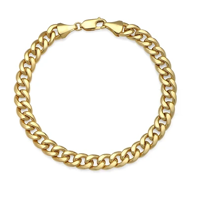 Mens 14K Gold 9 Inch Semisolid Curb Chain Bracelet