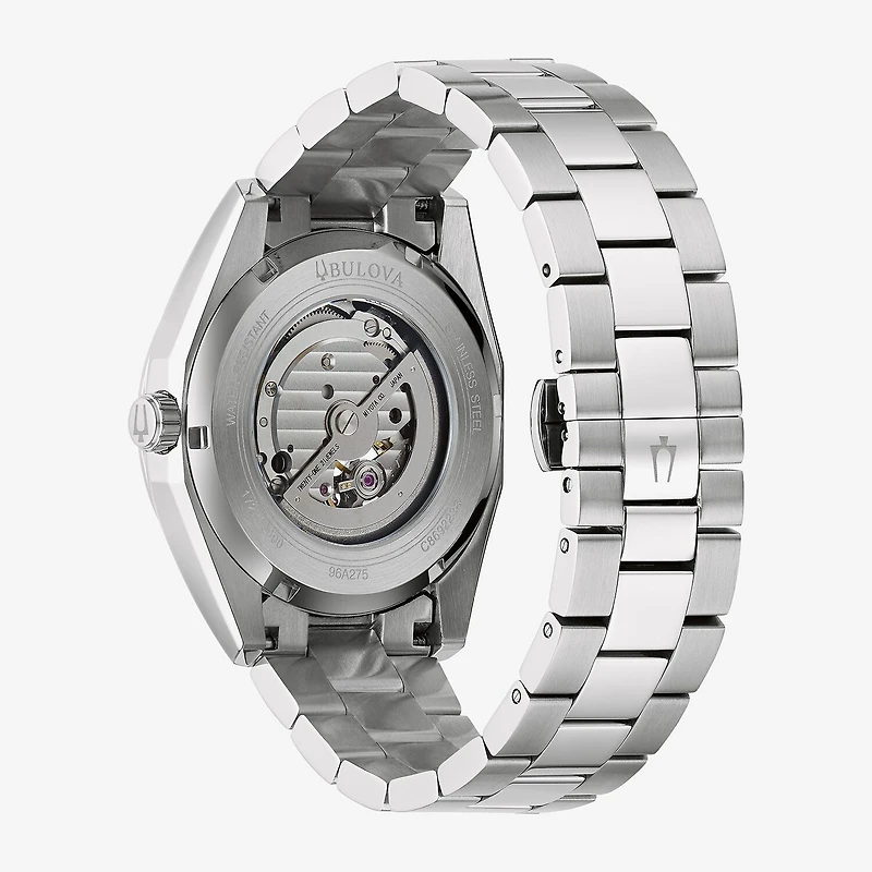 Bulova Surveyor Mens Automatic Silver Tone Stainless Steel Bracelet Watch 96a275