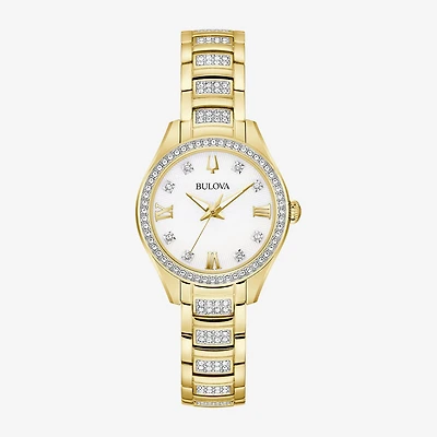 Bulova Crystal Womens Crystal Accent Gold Tone Stainless Steel Bracelet Watch 98l306