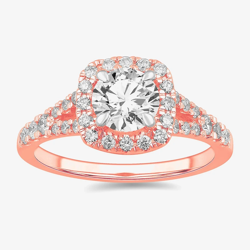 Signature By Modern Bride (G-H / Si1-Si2) Womens 1 3/8 CT. T.W. Lab Grown White Diamond 14K Gold Cushion Side Stone Engagement Ring