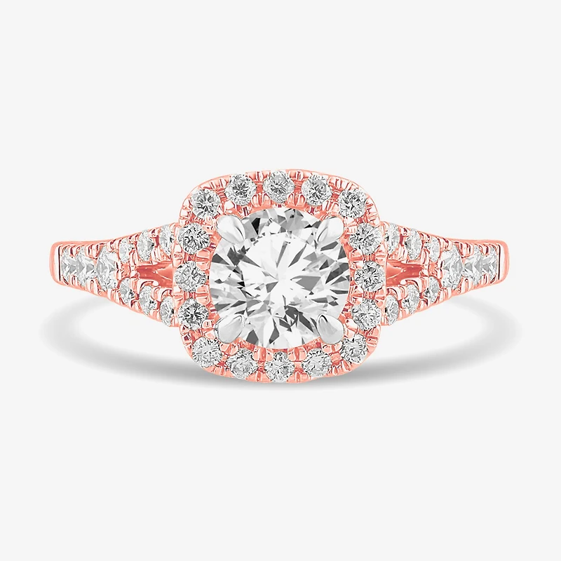 Signature By Modern Bride (G-H / Si1-Si2) Womens 1 3/8 CT. T.W. Lab Grown White Diamond 14K Gold Cushion Side Stone Engagement Ring