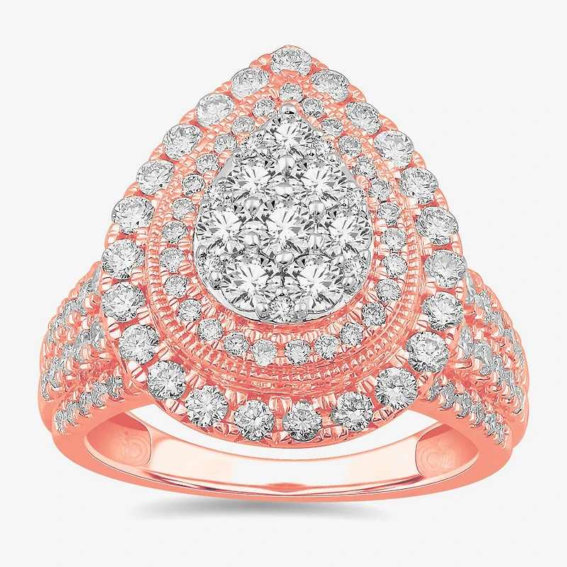 (G-H / Si1-Si2) Womens 2 CT. T.W. Lab Grown White Diamond 10K Gold Pear Side Stone Engagement Ring
