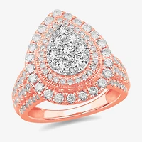 (G-H / Si1-Si2) Womens 2 CT. T.W. Lab Grown White Diamond 10K Gold Pear Side Stone Engagement Ring