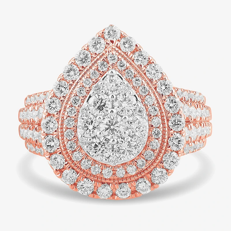 (G-H / Si1-Si2) Womens 2 CT. T.W. Lab Grown White Diamond 10K Gold Pear Side Stone Engagement Ring
