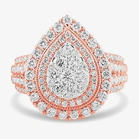 (G-H / Si1-Si2) Womens 2 CT. T.W. Lab Grown White Diamond 10K Gold Pear Side Stone Engagement Ring