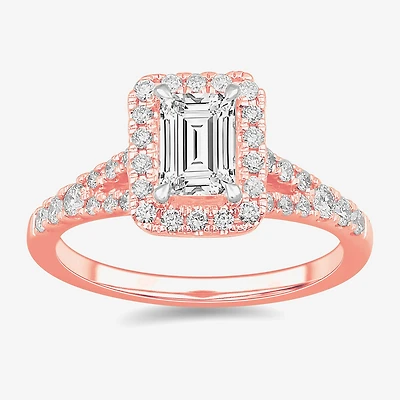 Signature By Modern Bride (G-H / Si1-Si2) Womens 1 3/8 CT. T.W. Lab Grown White Diamond 14K Gold Emerald Side Stone Engagement Ring