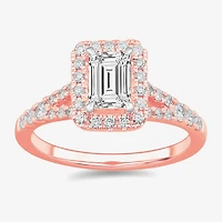 Signature By Modern Bride (G-H / Si1-Si2) Womens 1 3/8 CT. T.W. Lab Grown White Diamond 14K Gold Emerald Side Stone Engagement Ring