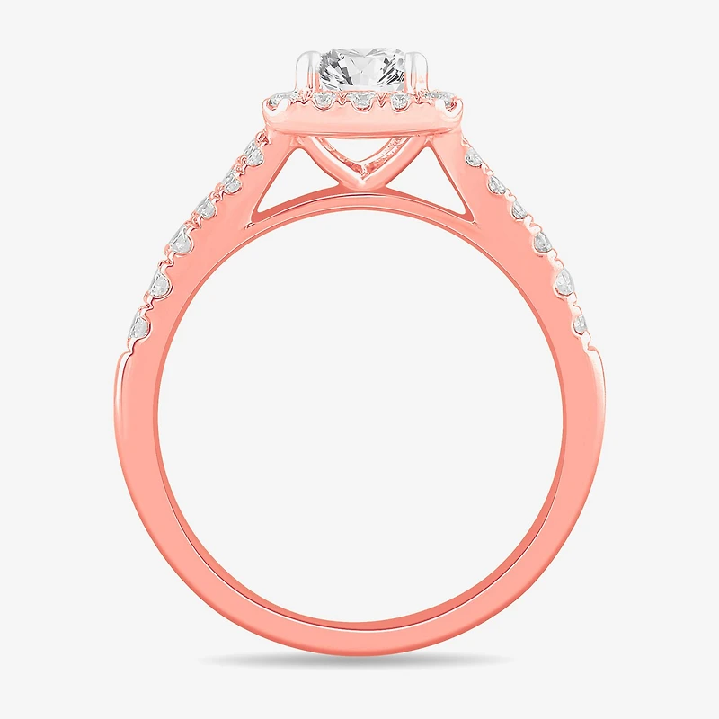 Signature By Modern Bride (G-H / Si1-Si2) Womens 1 3/8 CT. T.W. Lab Grown White Diamond 14K Gold Emerald Side Stone Engagement Ring