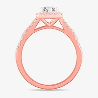 Signature By Modern Bride (G-H / Si1-Si2) Womens 1 3/8 CT. T.W. Lab Grown White Diamond 14K Gold Emerald Side Stone Engagement Ring