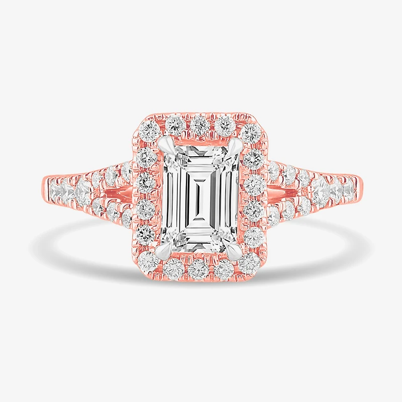Signature By Modern Bride (G-H / Si1-Si2) Womens 1 3/8 CT. T.W. Lab Grown White Diamond 14K Gold Emerald Side Stone Engagement Ring