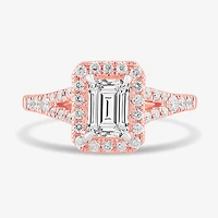 Signature By Modern Bride (G-H / Si1-Si2) Womens 1 3/8 CT. T.W. Lab Grown White Diamond 14K Gold Emerald Side Stone Engagement Ring