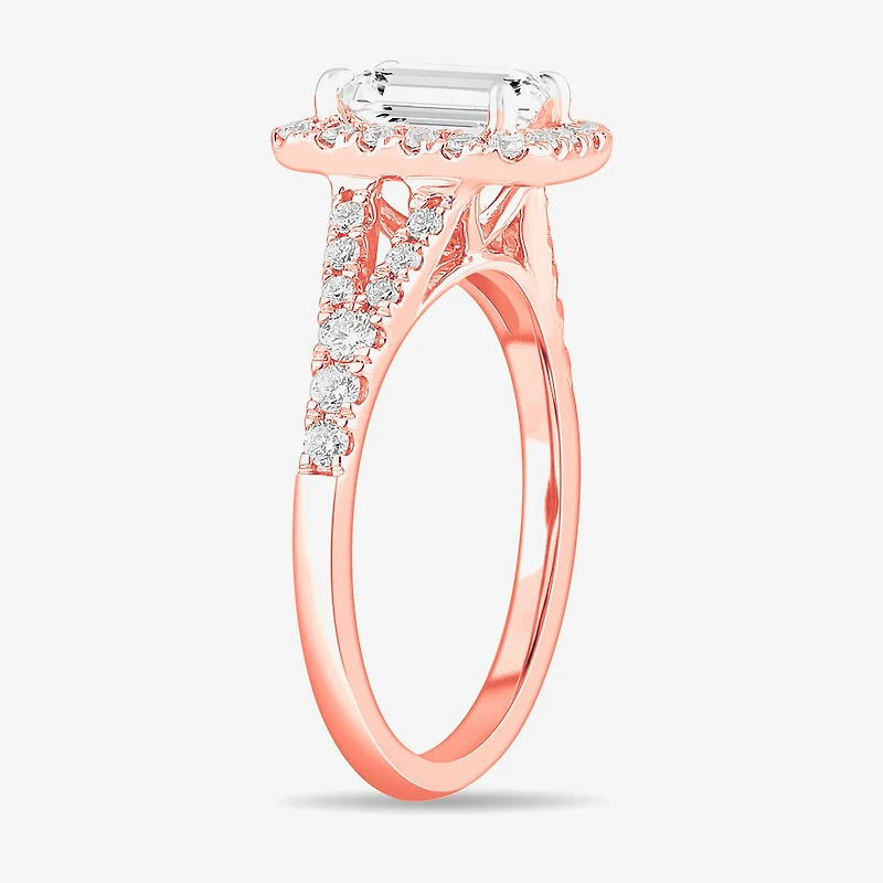 Signature By Modern Bride (G-H / Si1-Si2) Womens 1 3/8 CT. T.W. Lab Grown White Diamond 14K Gold Emerald Side Stone Engagement Ring