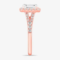 Signature By Modern Bride (G-H / Si1-Si2) Womens 1 3/8 CT. T.W. Lab Grown White Diamond 14K Gold Emerald Side Stone Engagement Ring