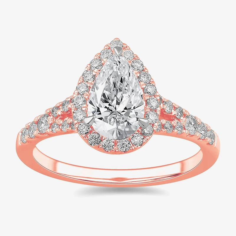 Signature By Modern Bride (G-H / Si1-Si2) Womens 1 3/8 CT. T.W. Lab Grown White Diamond 14K Gold Pear Side Stone Engagement Ring
