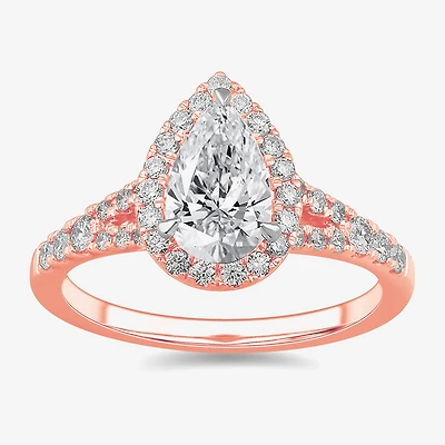 Signature By Modern Bride (G-H / Si1-Si2) Womens 1 3/8 CT. T.W. Lab Grown White Diamond 14K Gold Pear Side Stone Engagement Ring