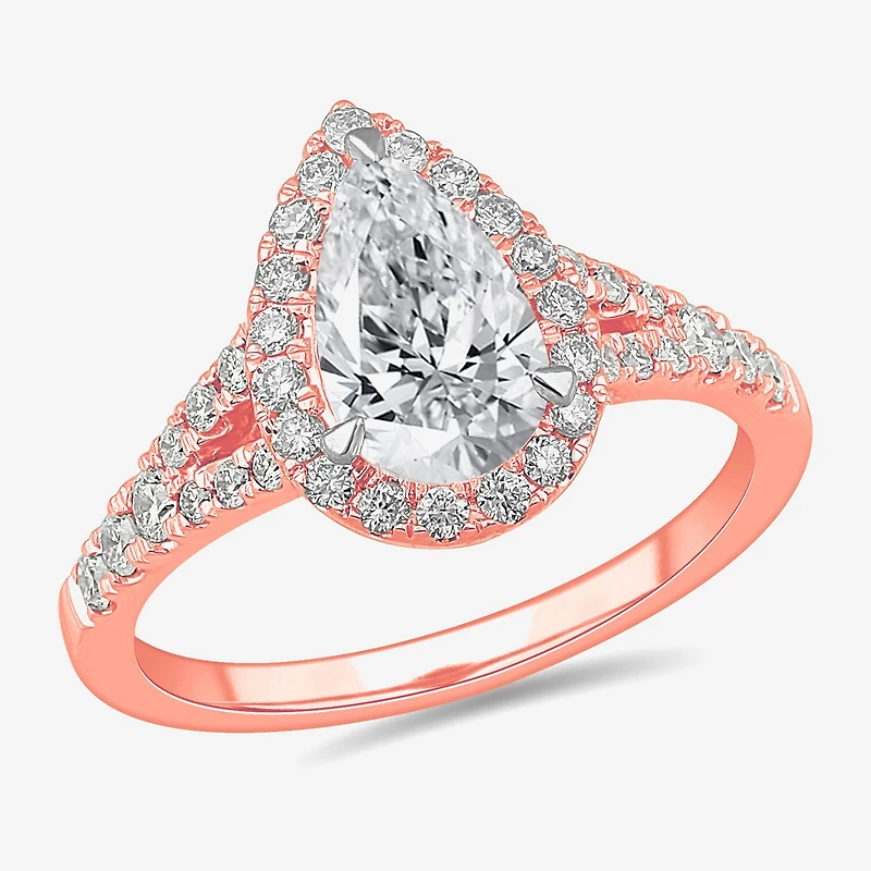 Signature By Modern Bride (G-H / Si1-Si2) Womens 1 3/8 CT. T.W. Lab Grown White Diamond 14K Gold Pear Side Stone Engagement Ring