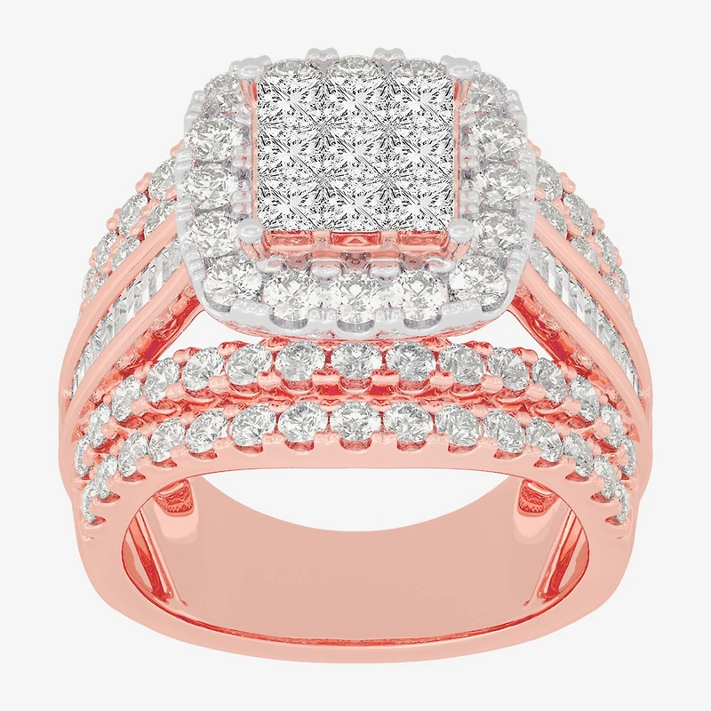 Womens 3 CT.T.W. Natural Diamond 10K Gold Cushion Side Stone Engagement Ring