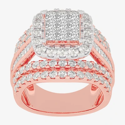 Womens 3 CT.T.W. Natural Diamond 10K Gold Cushion Side Stone Engagement Ring