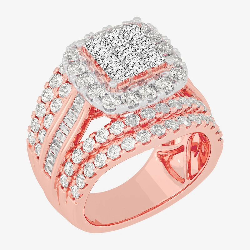 Womens 3 CT.T.W. Natural Diamond 10K Gold Cushion Side Stone Engagement Ring