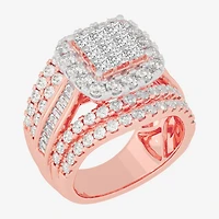 Womens 3 CT.T.W. Natural Diamond 10K Gold Cushion Side Stone Engagement Ring