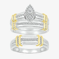 5.10mm Unisex Adult 1/4 CT. T.W. Natural White Diamond 10K Two Tone Gold Marquise Halo Side Stone Ring Set