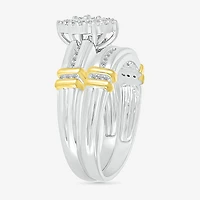 5.10mm Unisex Adult 1/4 CT. T.W. Natural White Diamond 10K Two Tone Gold Marquise Halo Side Stone Ring Set