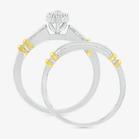 5.10mm Unisex Adult 1/4 CT. T.W. Natural White Diamond 10K Two Tone Gold Marquise Halo Side Stone Ring Set