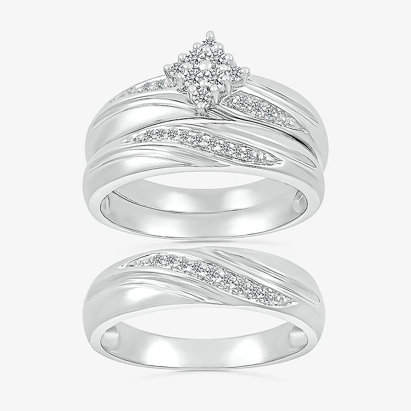 4.65mm Unisex Adult 1/4 CT. T.W. Natural White Diamond 10K Gold Marquise Side Stone Wedding Ring Set