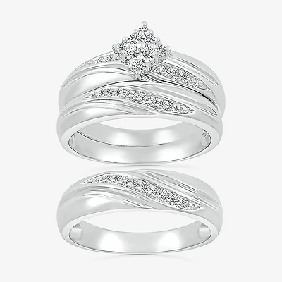 4.65mm Unisex Adult 1/4 CT. T.W. Natural White Diamond 10K Gold Marquise Side Stone Wedding Ring Set