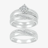 4.65mm Unisex Adult 1/4 CT. T.W. Natural White Diamond 10K Gold Marquise Side Stone Wedding Ring Set