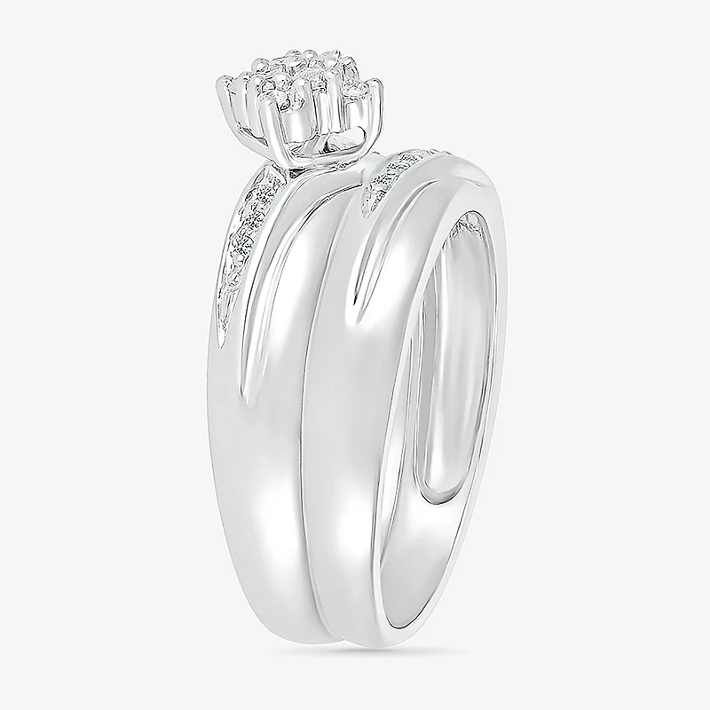 4.65mm Unisex Adult 1/4 CT. T.W. Natural White Diamond 10K Gold Marquise Side Stone Wedding Ring Set