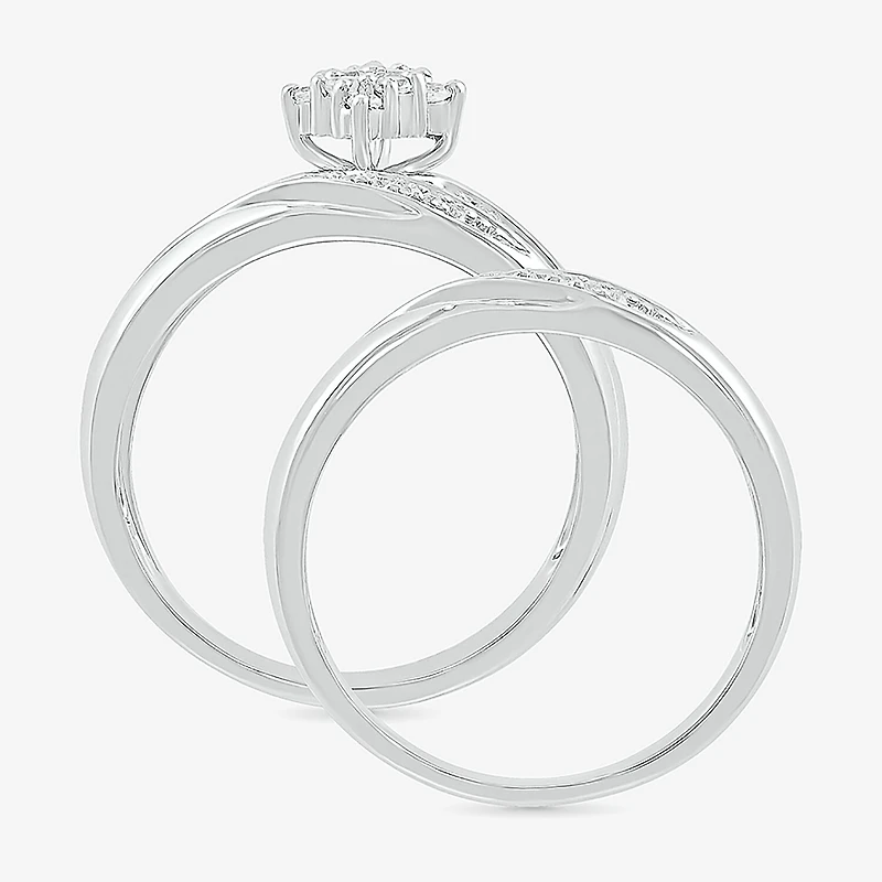 4.65mm Unisex Adult 1/4 CT. T.W. Natural White Diamond 10K Gold Marquise Side Stone Wedding Ring Set