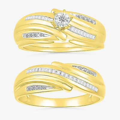 4.80mm Unisex Adult 1/3 CT. T.W. Natural White Diamond 10K Gold Round Side Stone Wedding Ring Set